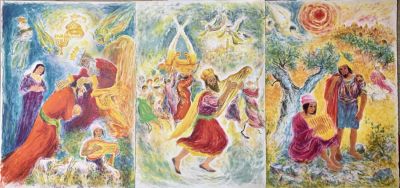 סדרת 3 ליטוגרפיות צבעוניות גדולות סצנות תנכיות -חתומות ע"י האמן וממוספרות - 
( לא ממוסגר ) 