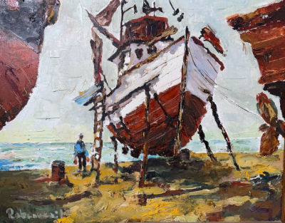 ציור שמן על משטח חתום לא מזוהה 48X38