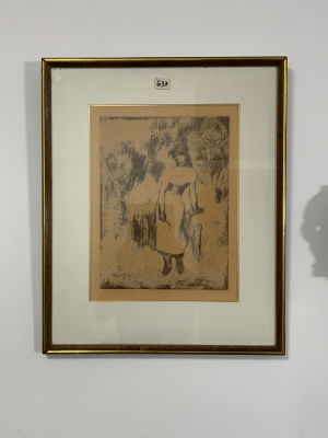 הדפס חתום בפלטה renuar נערה 31X23 ס''מ, מסגרת 53X44 ס''מ