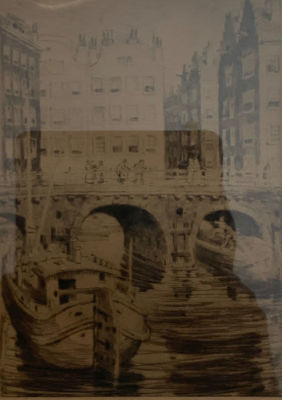 תחריט עתיק תעלות אמסטרדם חתום וממוספר בעיפרון 35\75 גודל התחריט: 18X13 ס''מ, מסגרת 38X47 ס''מ