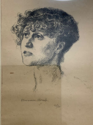 הרמן שטרוק HERMAN SHTRUK תחריט 11\30 חתום בעפרון : 13X20 ס''מ, מסגרת 28.5X35 ס''מ