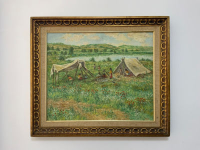 FENT שמן על בד נוף כפר מתוארך 74 חתימה מקדימה ובגב הציור חתימה עם כיתוב נוסף : 50X60 ס''מ - 