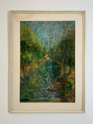 זאב קון-ZEEV KUN צבעי פסטל חתום ומתוארך 67 היער 53X36 ס''מ, מסגרת: 65X48 ס''מ