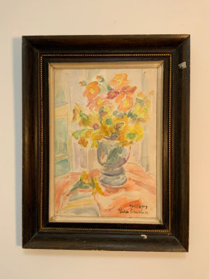 ריקה שוימר RIKA SCHWIMMER אקוורל חתום -פרחים באגרטל מיוחד 48X34 ס''מ, מסגרת 67X52 ס''מ