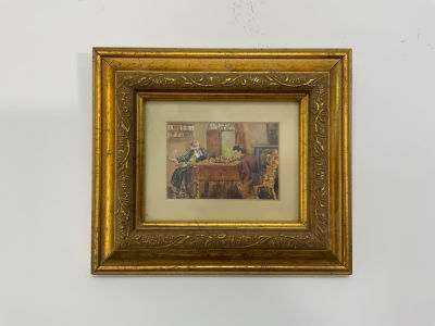 זוג ציורים מיניאטורים חתומים : 8X6 ס''מ כ"א, מסגרת 18.5X16.5 ס''מ כ"א