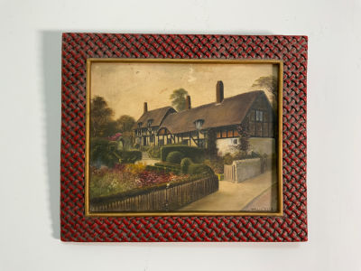 ציור שמן על משטח חתום WILLIS PRYCE בית בכפר איכותית מאוד : 24X19 ס''מ, מסגרת 26.5X32 ס''מ