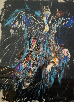 אורי ליפשיץ LIFSHITS URY ליטוגרפיה חתומה בעיפרון גדולה 76X55 ס''מ, מסגרת 94X73 ס''מ