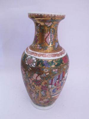 אגרטל פורצלן מעוטר ציור עבודת יד חתום קוטר 36 ס''מ