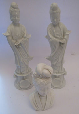 לוט 3 פסלי פורצלן דמויות נשים גבים בין 23-13 ס''מ