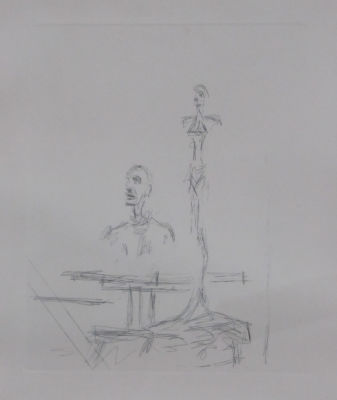 ALBERTO GIACOMETTI - תחריט לא חתום מלווה אישור מקוריות בגב המסגרת - מידה כולל מסגרת 41X51 ס"מ