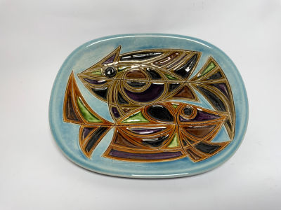 צלחת קרמיקה לתלייה חברת גופר ישראל עבודת יד מידה 21X17 ס''מ