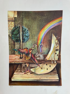 ליטוגרפיה דוד משולם צבעוני מיוחד חתום בעיפרון וממוספר 86\150 מידות לא ממוסגר 67X50 ס''מ