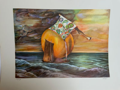 ליטוגרפיה דוד משולם צבעוני מיוחד חתום בעיפרון וממוספר 29\130 מידות לא ממוסגר 67X50 ס''מ