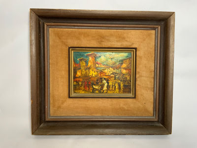 גרטי שמן על משטח דמויות בעיר חתום חתום 19X14 ס''מ מסגרת 40X35 ס''מ