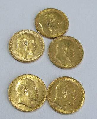 5 מטבעות זהב סוברין אנגלי - 7.98 גרם כל אחת