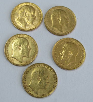 5 מטבעות זהב סוברין אנגלי - 7.98 גרם כל אחת