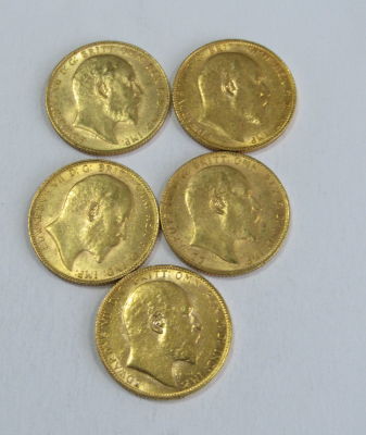 5 מטבעות זהב סוברין אנגלי - 7.98 גרם כל אחת