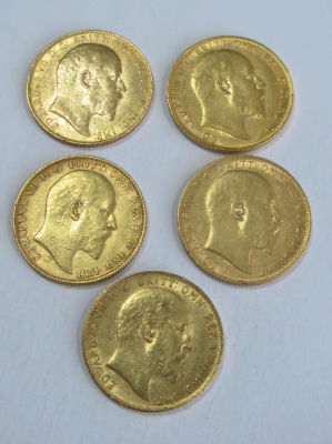 5 מטבעות זהב סוברין אנגלי - 7.98 גרם כל אחת