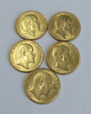 5 מטבעות זהב סוברין אנגלי - 7.98 גרם כל אחת