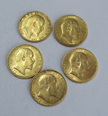 5 מטבעות זהב סוברין אנגלי - 7.98 גרם כל אחת