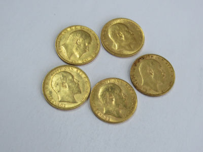 5 מטבעות זהב סוברין אנגלי - 7.98 גרם כל אחת