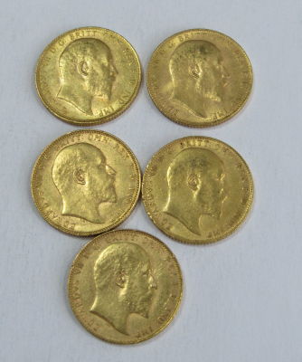 5 מטבעות זהב סוברין אנגלי - 7.98 גרם כל אחת