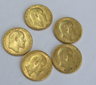 5 מטבעות זהב סוברין אנגלי - 7.98 גרם כל אחת