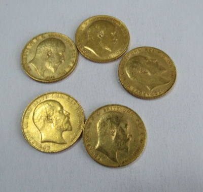 5 מטבעות זהב סוברין אנגלי - 7.98 גרם כל אחת