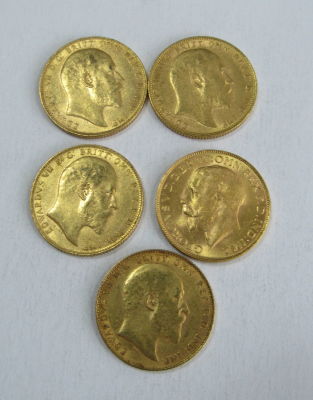5 מטבעות זהב סוברין אנגלי - 7.98 גרם כל אחת