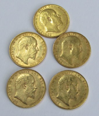 5 מטבעות זהב סוברין אנגלי - 7.98 גרם כל אחת