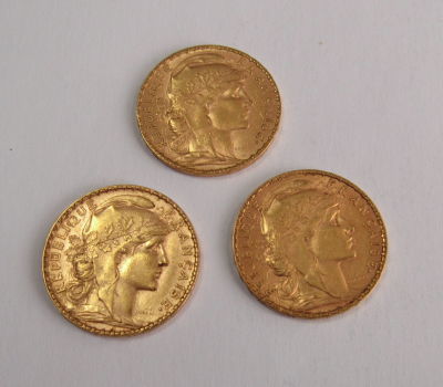 3 מטבעות זהב צרפתיות מ - 1905-1904-1905