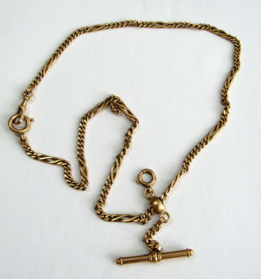 שרשרת אוסטרית עתיקה חתומה - זהב 14 קרט- חוליות 48 ס"מ אורך - 3.6 מ"מ רוחב - עם מתלה לשעון כיס 4 