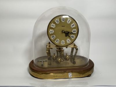 שעון שולחני KUNDO מכני מטוטלת מסתובבת - כיפה שקופה פלסטיק עם מפתח - זקוק לתיקון- תקוע