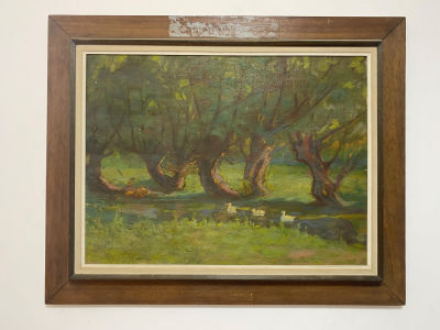 ציור שמן על בד ישן חתום - מידה כולל מסגרת 62X77 ס"מ