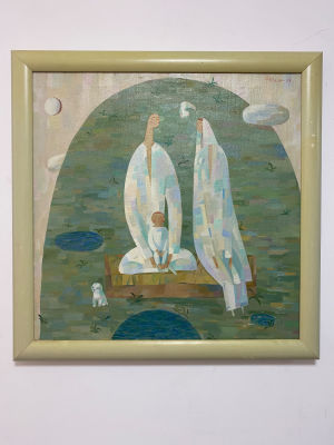 ציור שמן על בד ישן חתום - מידה כולל מסגרת 69X69 ס"מ - מתוארך 98