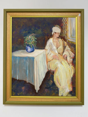 ציור שמן על בד ישן חתום - מידה כולל מסגרת 58X49 ס"מ