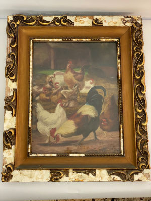 שמן על משטח עתיק חתום בלועזית נושא תווית בגב הציור ראו צילום מסגרת מתפוררת מצב הציור עם סדקים 