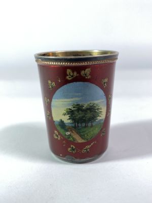 גביע כסף 875 רוסי שנות ה-50 מעוטר ציור עבודת יד אמייל איכותי ישנם פגמים קטנים ראו בתמונות גובה 