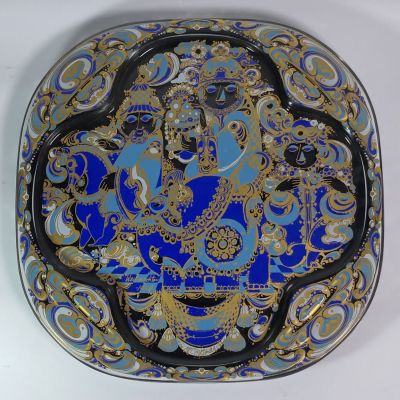 מגש רוזנטל זכוכית מיוחדת ROSENTHAL STUDIO LINE ציור עבודת יד 1978 חתומה עם כיתוב גודל 29X29 ס''מ