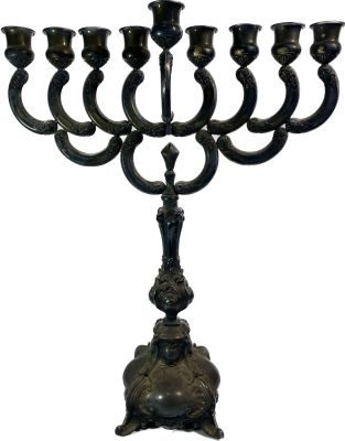 חנוכיית כסף סטרלינג 925 חתום של חברת הצורפים עם הכבדה, משקל ללא הכבדה 565 גרם גובה 41.5 ס''מ