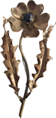 סיכת זהב 9 קרט גדולה חתומה עם אבן כחולה סינטטית - אורך 8.5 ס"מ