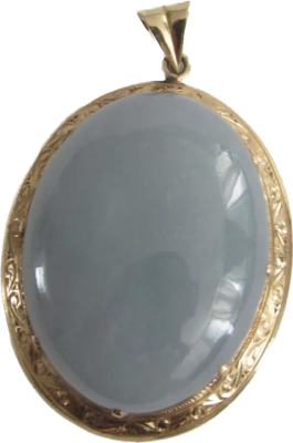 תליון זהב 14 קרט - אבן חן טבעית אובלית גדולה חצי שקופה - כנראה ג'ייד - מידות כולל מסגרת הזהב 