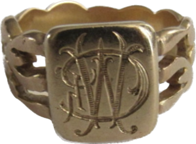 טבעת זהב 14 קרט לא חתומה-נבדקה - כנראה עתיקה עם מונוגרם לועזית -מידה 7