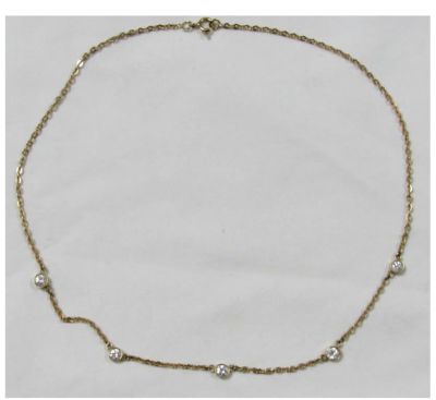 שרשרת זהב 14 קרט חתומה עם 5 יהלומים של 0.20 CT כל אחד - סה"כ 1 CT נקי לבן -אורך 40 ס"מ