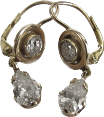 זוג עגילי זהב 14 קרט לא חתומים-נבדקו עם 2 יהלומים של כ- 0.25 CT עגולים -קור 4.2 מ"מ - ועוד 2 