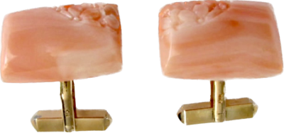 זוג חפתים זהב 18 קרט וקוראלים ורודים עם עבודת חריטות - 21X16 מ"מ