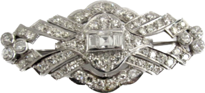 סיכת ארט דקו משנות ה 20-30 - זהב לבן 14 קרט - נבדקה משובצת יהלומים קטנים רבים סה" כ 100 יהלומים 