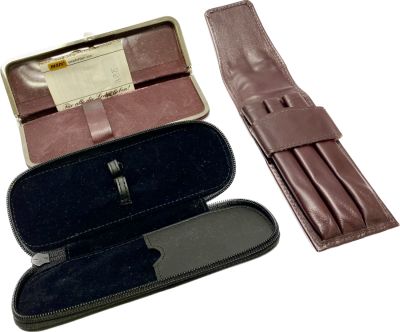 לוט 3 נרתיקים שונים לעטים כולל CROSS 18X7 ס"מ - MANO 17X6 ס"מ - ועוד אחד 15X6 ס"מ כולם במצב טוב מאוד