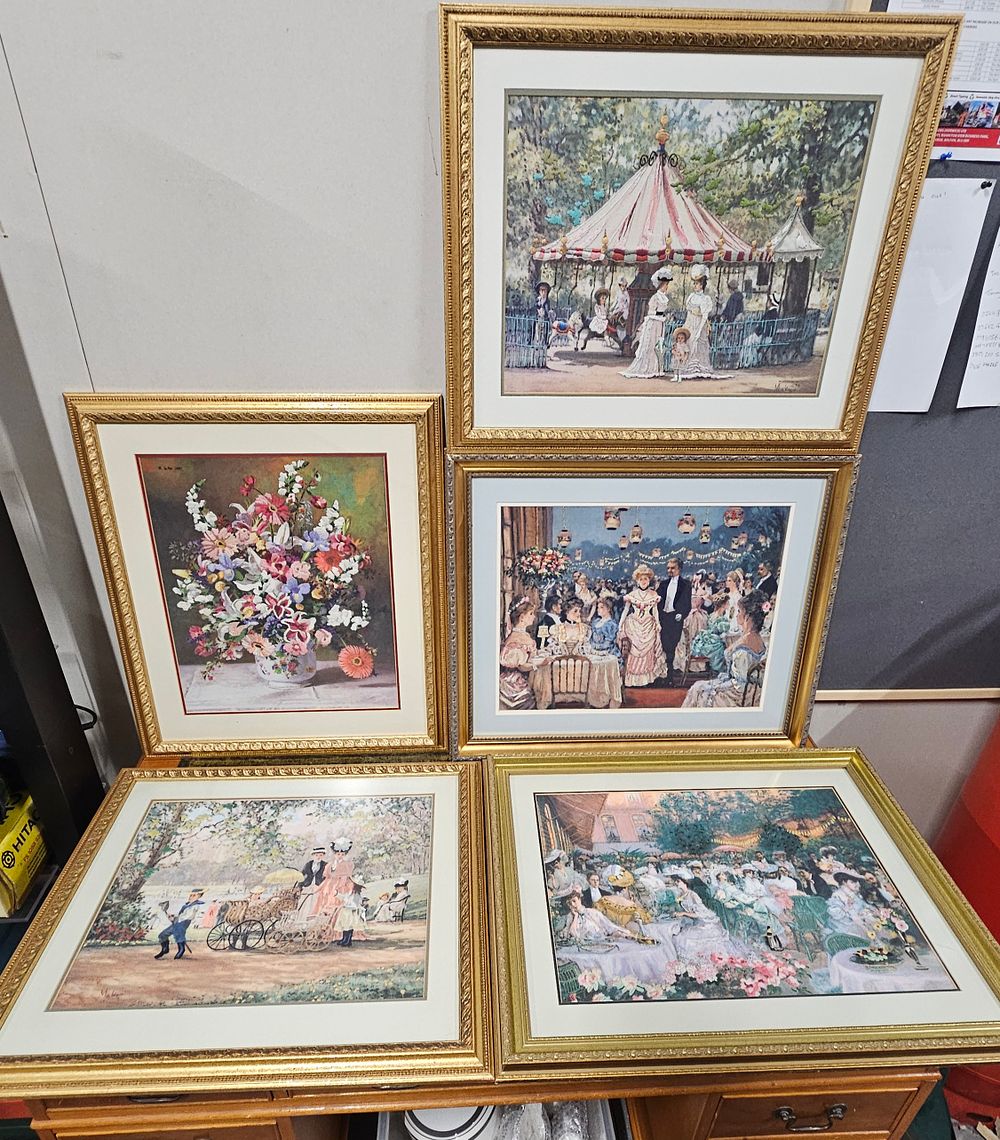 Lot 204: Five Large Gilt Framed Glazed Fine Needlework pictures