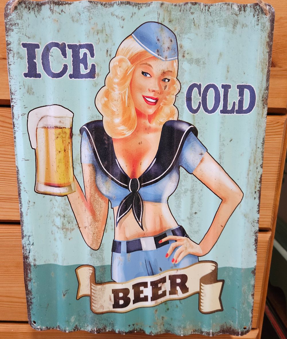Lot 28: Metal Corrugated Ice Cold Beer Sign.